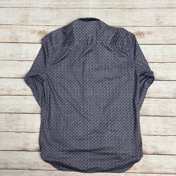 Visconti Black Men's Dress Shirt Small Gray Paisley Print Contrast Trim - Picture 2 of 11